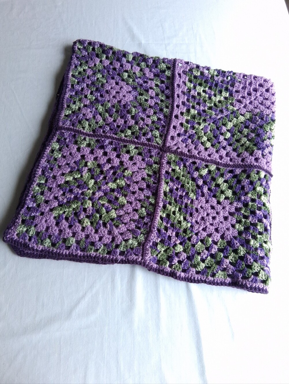 Granny Square Throw Blanket Crochet Hand Made Purple & Green